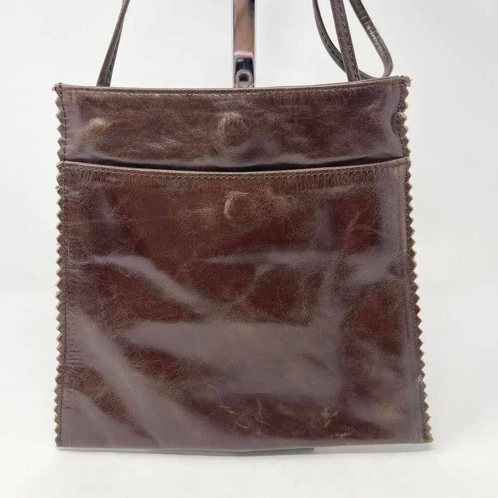HOBO‎ Glazed Leather Crossbody Dark Brown Slim Y2K Fashion Equestrian Old Money